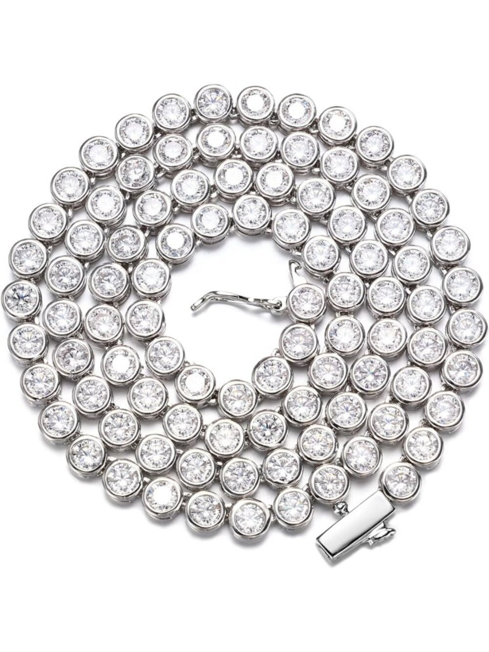 Elegant 4mm Bezel Tennis Necklace, White & Yellow Gold Plated, Adjustable Length